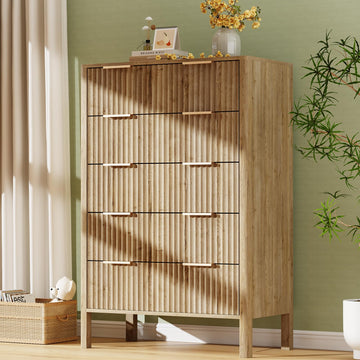 47" Tall Dressers Fluted 5 Drawer Dresser, Wooden Dresser Modern Chest of Drawers Dressers with Organizer Storage