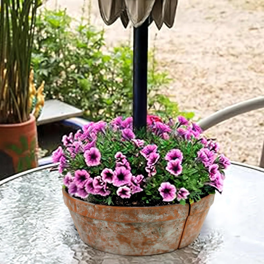Tresco Rustic Half Round Terra Cotta and Cement Planter for Outdoor Sun Umbrella Poles - 4.5" Center Hole - No