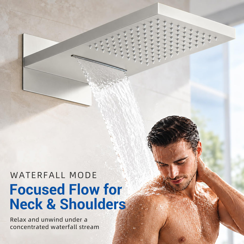 Thermostatic Shower System, Waterfall Shower Head(Brushed Nickel)
