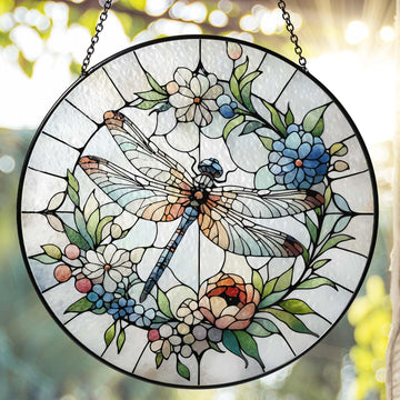 Dragonfly Stained Glass Window Hanging 9.8'', Sun Catchers Indoor Window Dragonfly Gifts for Women Wall Decor