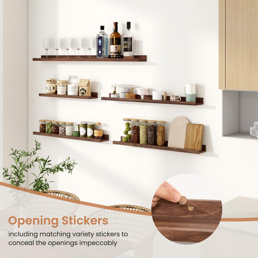 Picture Ledge Shelf for Wall, Floating Shelves Set of 2, 36 Inch Long Floating Shelves with Lip, Walnut