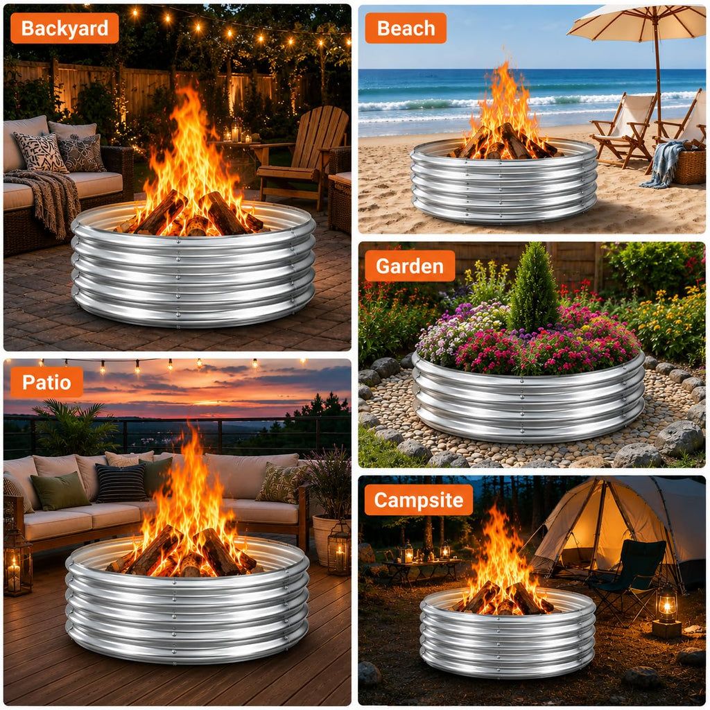 17" Tall Fire Pit Ring for Outside, Large & Safe Wood Burning Fire Pits with High Wall Design, Heavy Duty Galvanized