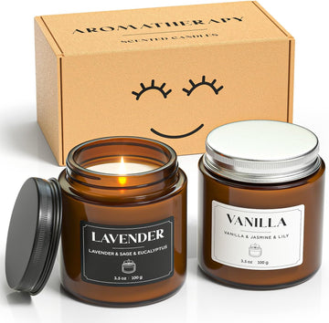 Scented Candles Gift Set, Stress Relief Candles, Premium Soy Candle Set, Candles for Women and Men (Black & White, 7 - Set of 2