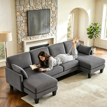 108" W U-Shaped Modern Couches with 22.8" Upgraded High Armrests, Comfy Corduroy Sectional Couch with Double Chaise