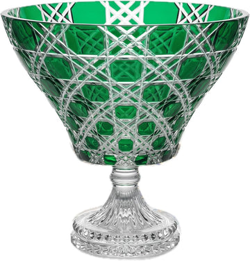 Verdura Emerald Cut to Clear Crystal Footed Bowl - Handcrafted Pedestal Centerpiece & Decorative Compote - Luxury