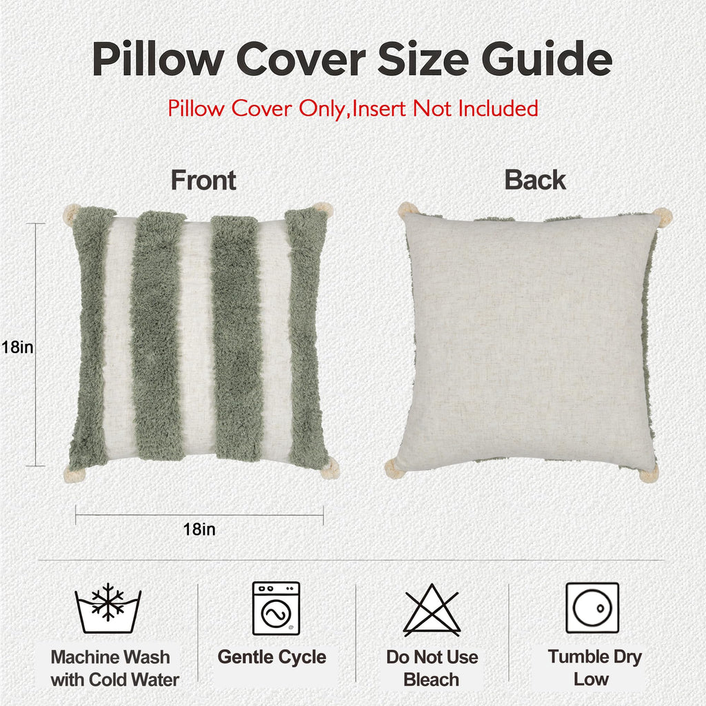 Boho Throw Pillow Covers 18x18 Tufted Home Decorations Olive