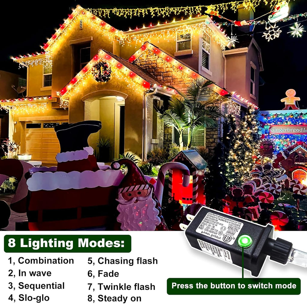 Icicle Christmas Lights Outdoor, 132ft 1280 LED Icicle Lights for Outside, Plug in Twinkle Lights Indoor with 8 Modes
