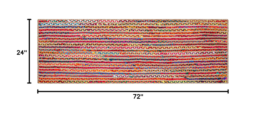 Jute Cotton Braided Woven Runner 2x6 Feet - Multi Color