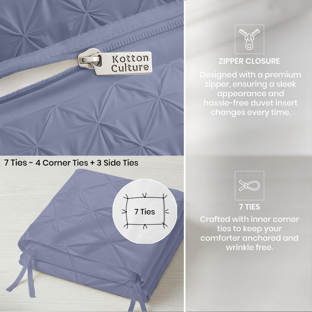 3 Pc Queen/Full Size Pinch Pleated - Pintuck Duvet Cover Set - 100% Egyptian Cotton - 1000 TC Luxury Comforter Cover