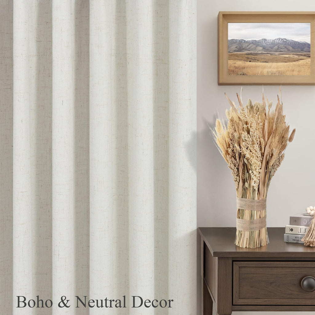 100% Blackout Linen Curtains 60 Inch Length 2 Panel Set 5FT 5 FT Long Farmhouse Boho Black Out Curtain Cream Ivory