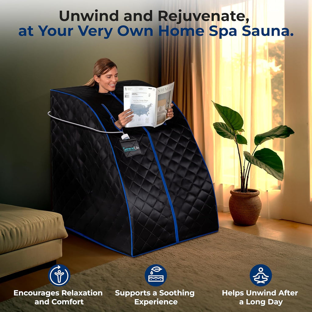 SereneLife Compact & Portable Infrared Steam Sauna, Personal Spa Style Sauna for at-Home Relaxation and Rejuvenation