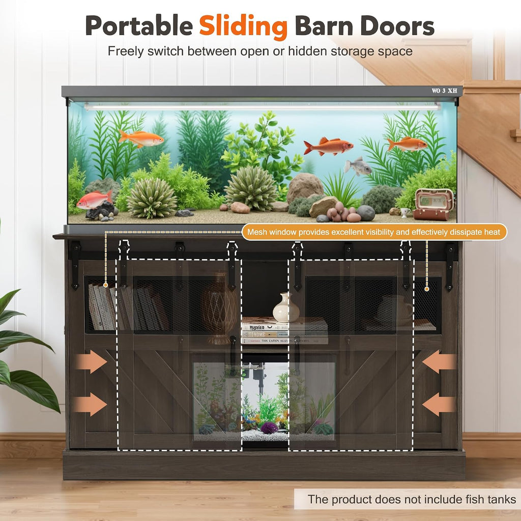 55-75 Gallon Fish Tank Stand with Power Outlet & Sliding Barn Doors