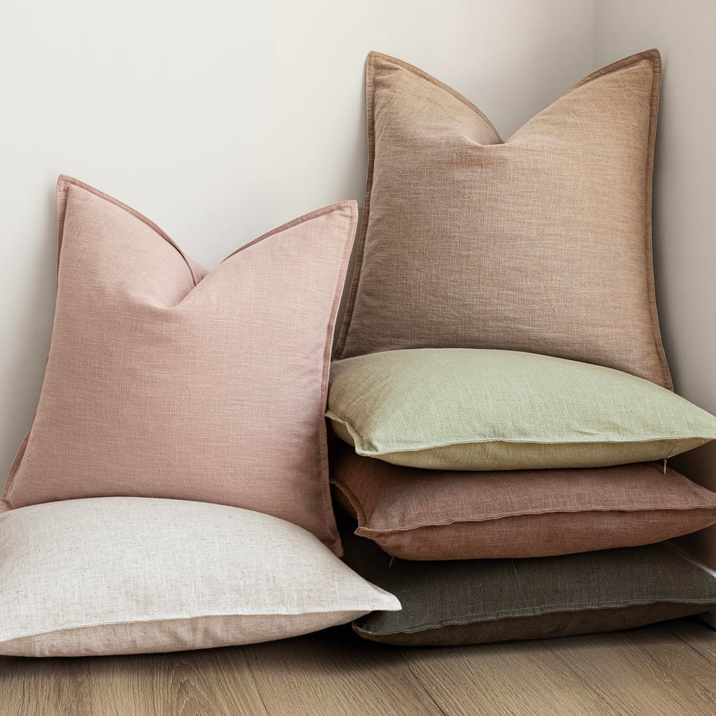 Linen Solid Decorative Throw Pillow Cover 24x24 Inch Light Green