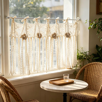 Macrame Valance Curtain, Boho Hand Woven Tassel Window Short Curtain