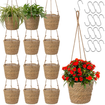 12 Pcs Seagrass Hanging Planter Basket, Small, Brown