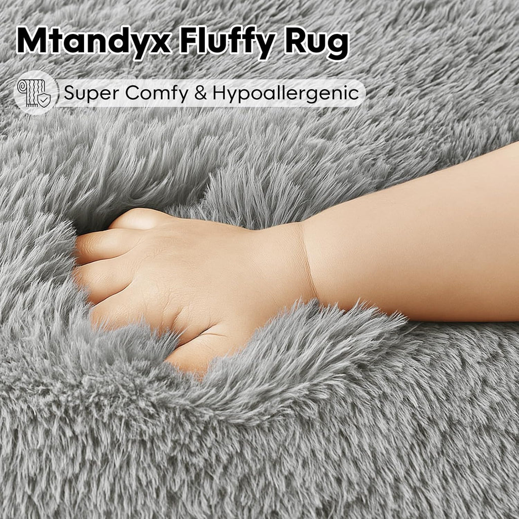 Grey Fluffy Shag Area Rug, Non-Slip Thick Soft Carpet