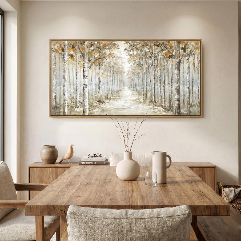 Framed Birch Tree Forest Landscape Wall Art, 60x30 Inch