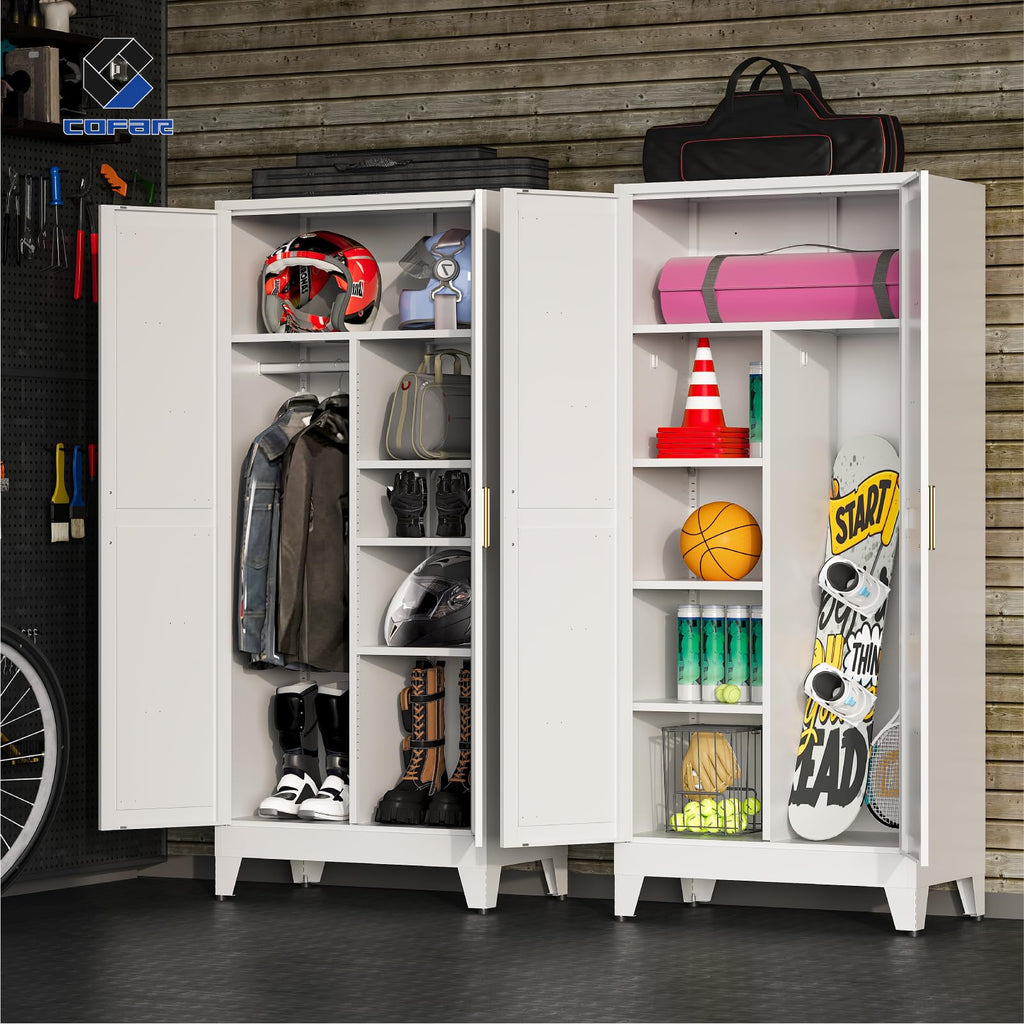 Metal Wardrobe Closet with Doors, 71'' Tall Steel Bedroom Armoire with Adjustable Hanging Rod and Shelves, Broom