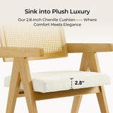 Rattan Dining Chairs Set of 2, Modern Dining Chairs with Cushioned Seat and Solid Wood Frame, Accent Chairs for Dining Room, Kitchen or Living Room, Oak