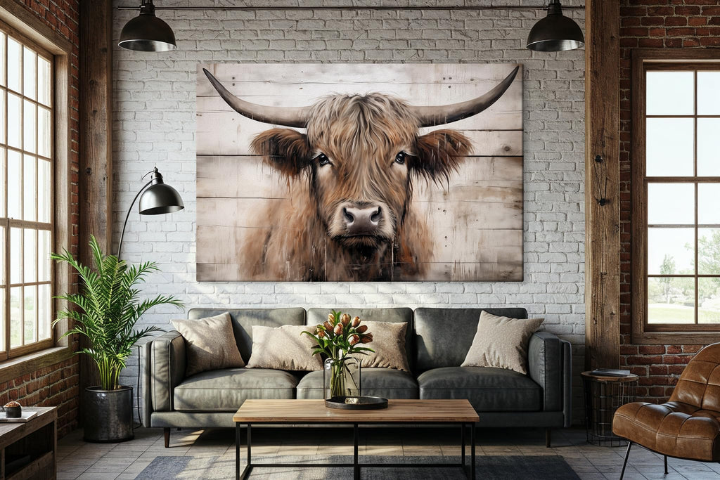 Texas Longhorn Cow Canvas Wall Art - Bull Print Home Decor - Barnhouse Wall Art - Farmhouse and Wild West Small to