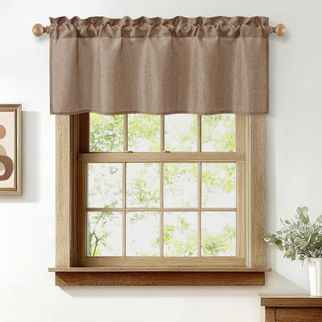 Faux Linen Window Valance - Khaki Light Filtering Rod Pocket Farmhouse Valances , 42x12 Inch, 1 Panel