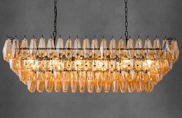 54" Black Rectangular Chandeliers for Dining Room, 12-Light 4 Tiered Large Smoke Glass Chandelier, Modern Kitchen Island Farmhouse Hanging Light Fixture for Living Room Foyer A118-B0DQLDBCMH