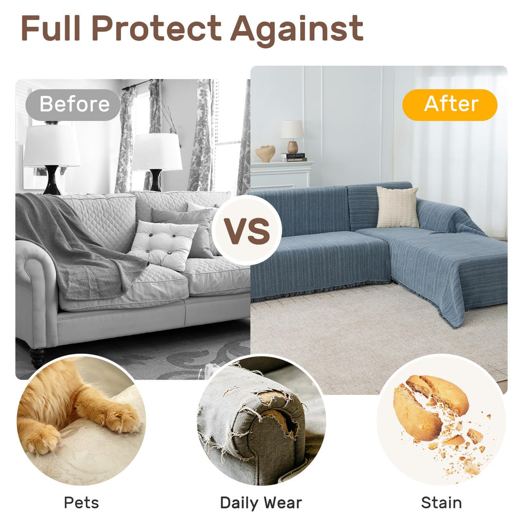 Herringbone Pattern L Shaped Couch Cover for Sectional Sofa