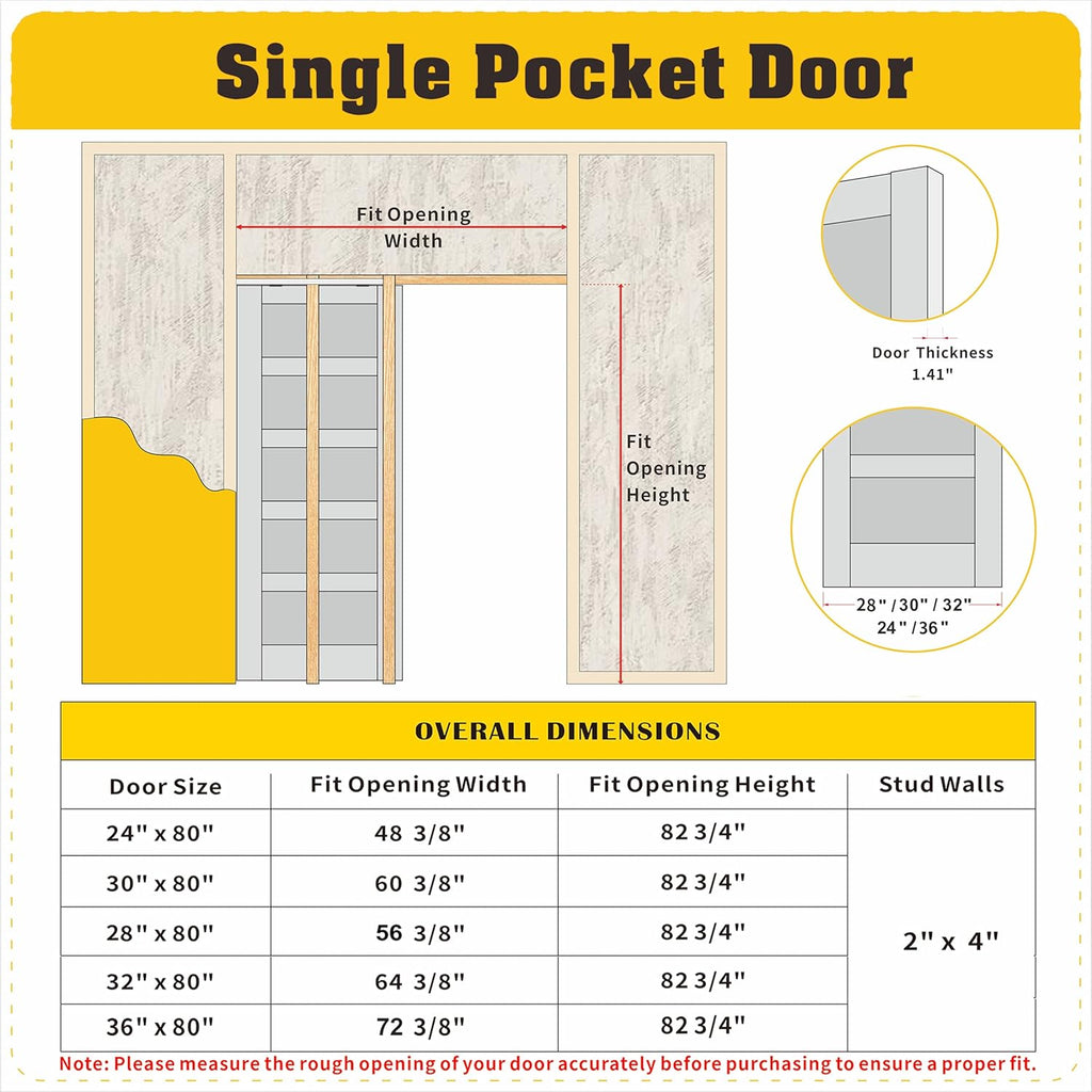 Pocket Door, 32" x 80" Concealed Sliding Closet Doors, 5 Lites Tempered Frosted Glass Pantry Doors, 
