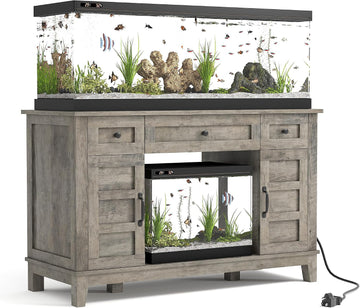 Farmhouse Aquarium Stand Set - For 55-75 Gallon Fish Tanks - Heavy Duty 1400LBS - Power Outlet - Adjustable Storage