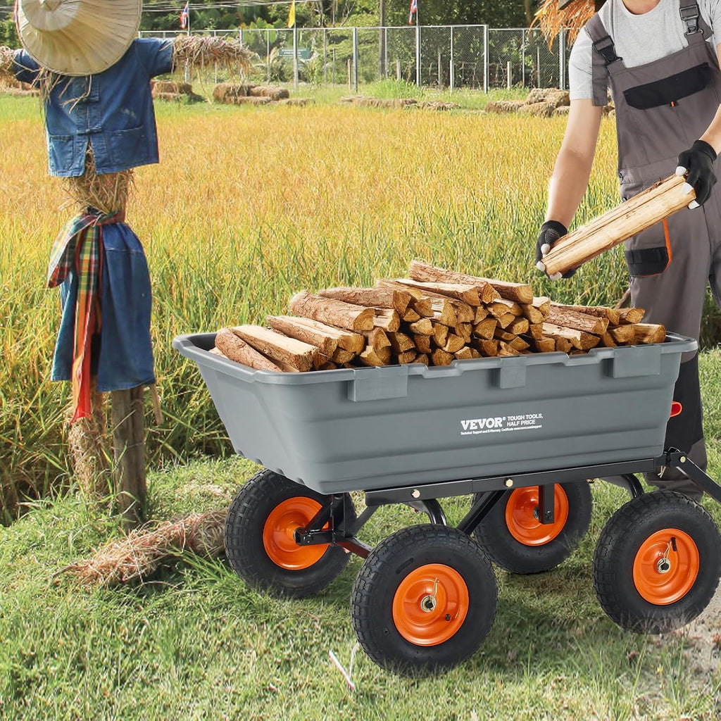 Heavy Duty 1200lbs 7 Cu.Ft Wheelbarrow Garden Dump Cart Wagon | For ATV Mower Tractor, 2-in-1 Convertible Handle to