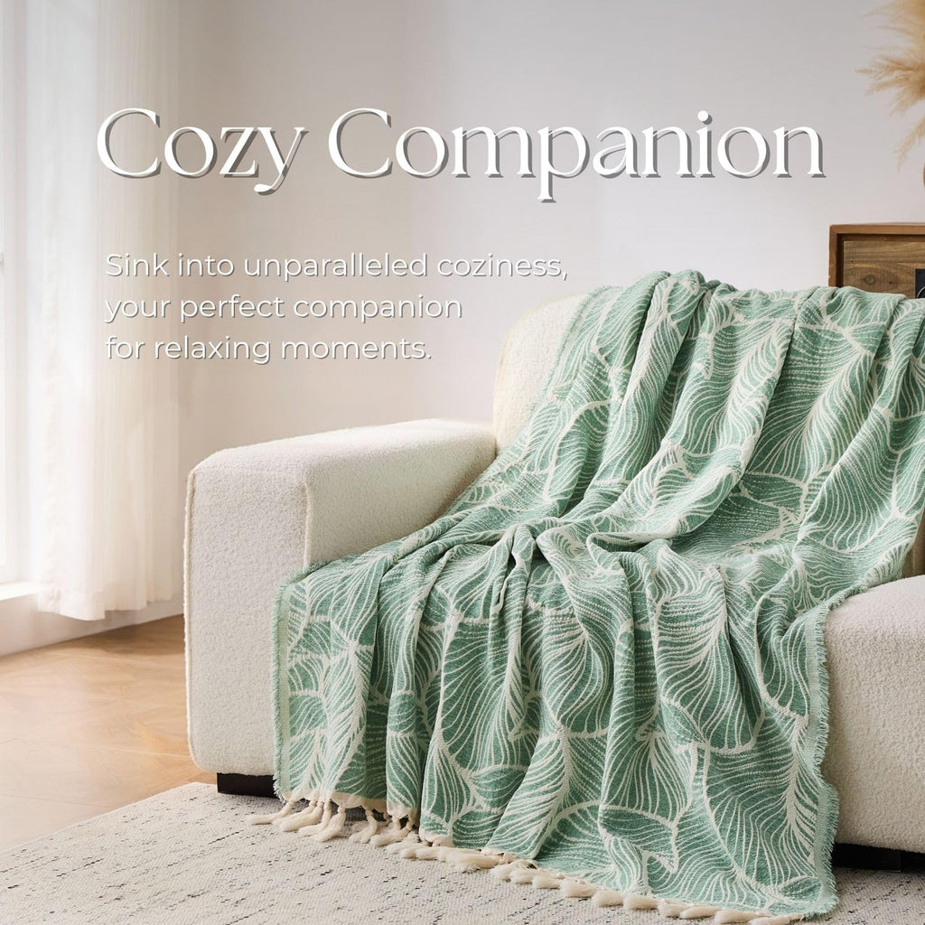 Chenille Cotton Throw Blanket for Couch, Lightweight Boho Blanket for Bed Sofa Chair Living Room Outdoor Soft Woven