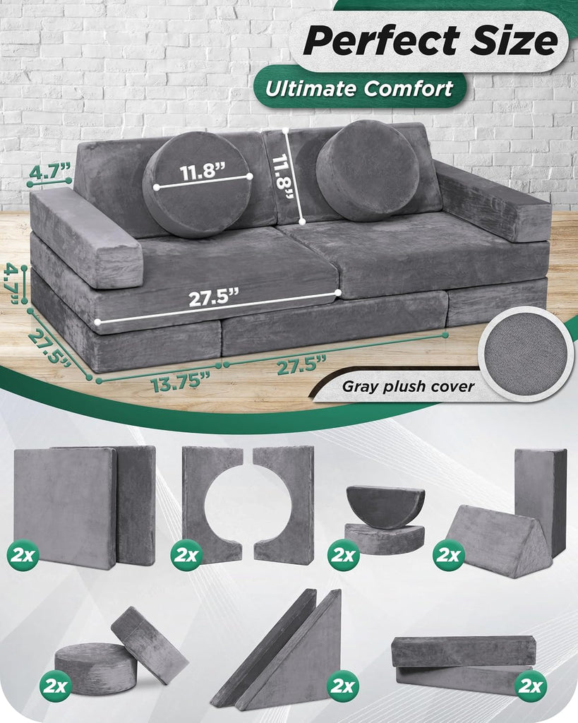 Modular Kids Play Couch, Piece Fort Building & Climbing Foam Set