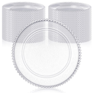 50 Pack Clear Charger Plates Bulk 13 Inch, Transparent