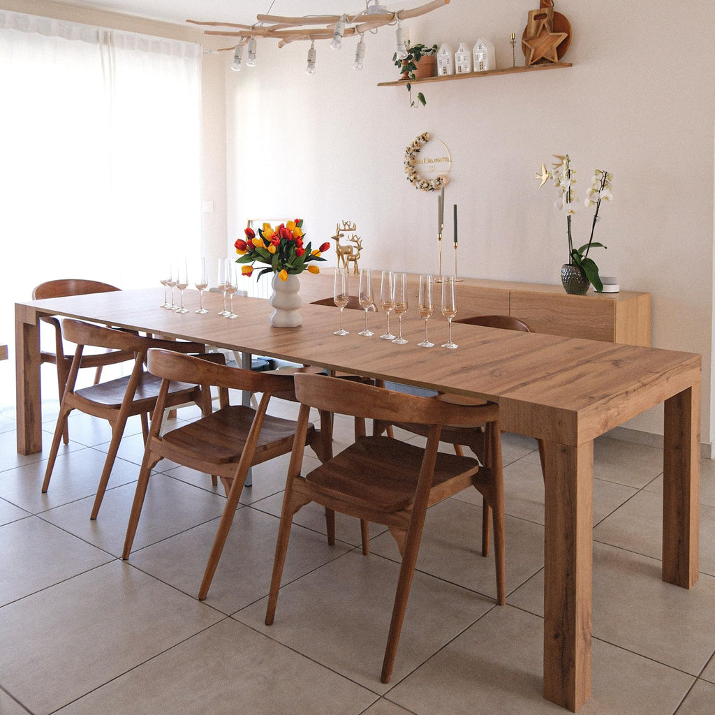 First, Extendable Console Table 17.7(120) x35.4 in, Rustic Oak, for 4-14 People, Space-Saving Dining Table, Italian