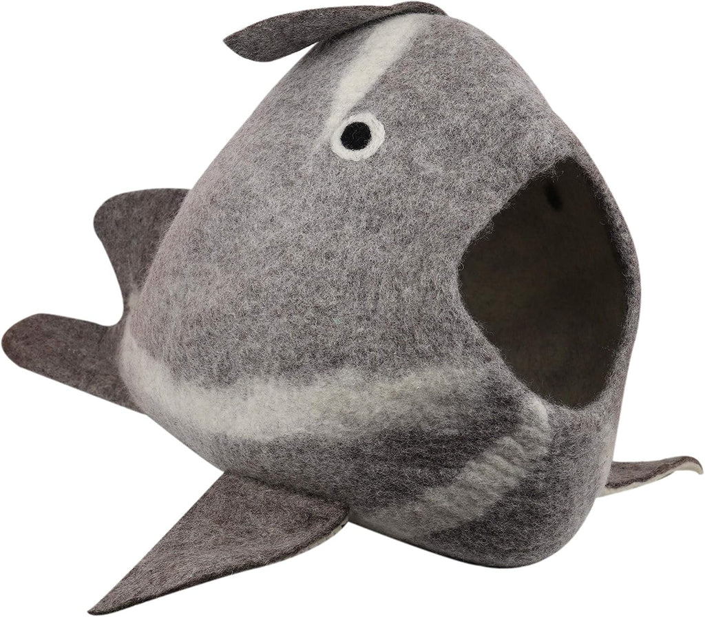 Whale Cat Cave - Felt Cat Cave Bed, Funny Cute Cat Bed, Wool Cat Cave for Indoor Cats, Fits 1 Large or 2 Small Cats