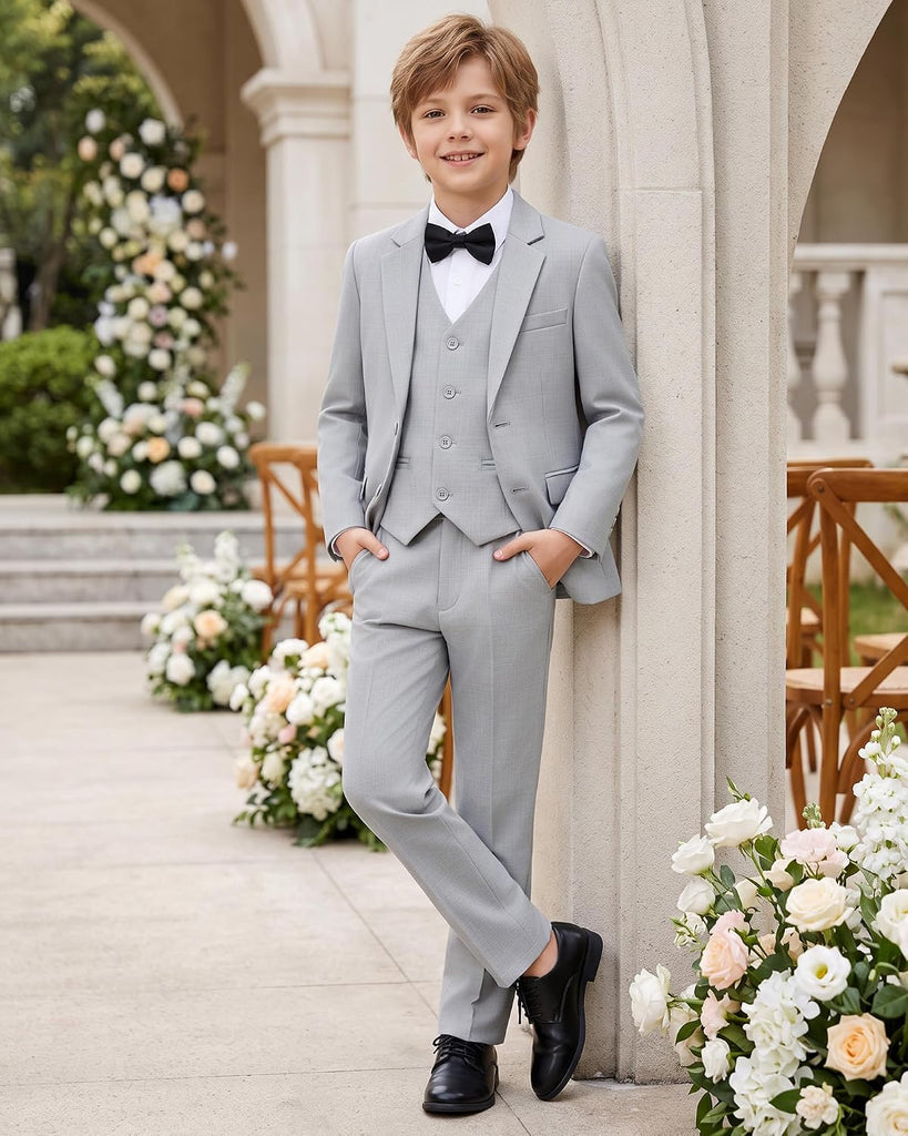 Boys Suits Pieces Slim Fit Formal Kids Suit Tuxedo Wedding Ring Bearer Outfit with Adjustable Waist