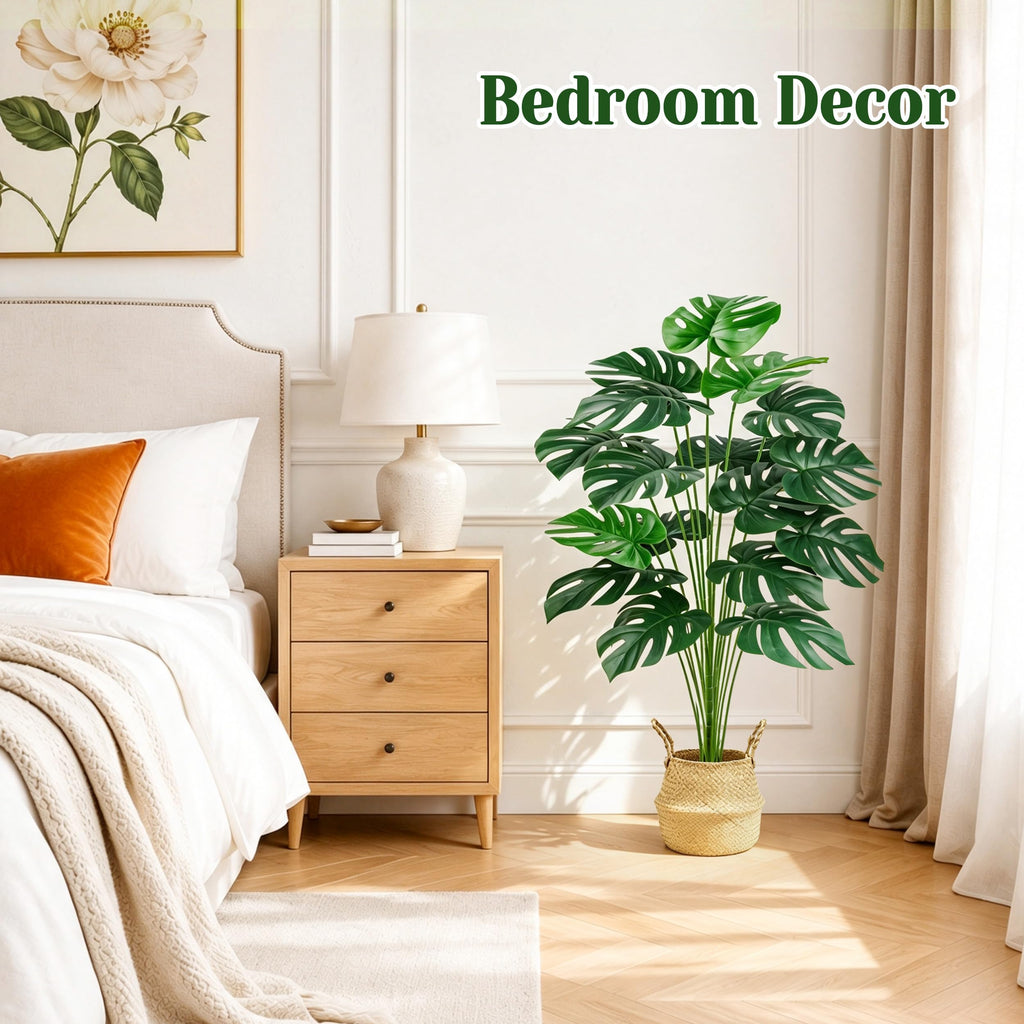 44" Realistic Artificial Monstera Plant with EVA Leaves and Basket