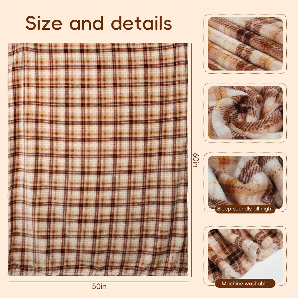 2Pcs Flannel Fleece Plaid Throw Blanket with Checkerboard Grid Pattern for Bed Couch Large Soft Blanket Winter Warm