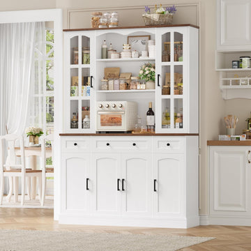 74.8" Tall Pantry Cabinet with Microwave Stand, Large Storage Kitchen Hutch with 3 Drawers & Adjustable Shelves