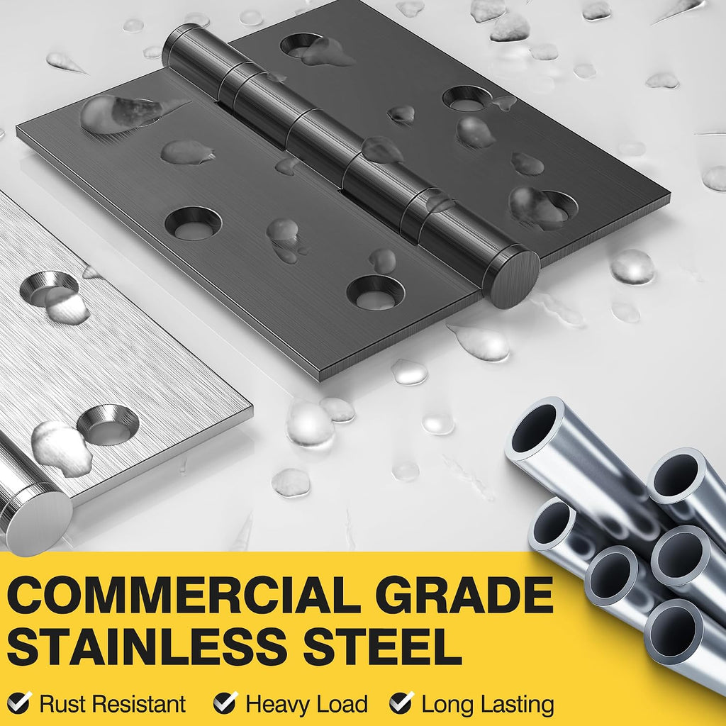 Ball Bearing Door Hinges, 3.5 x 3.5 Inches Square Hinges, Square Corner Stainless Steel, Heavy Duty Door Hinges