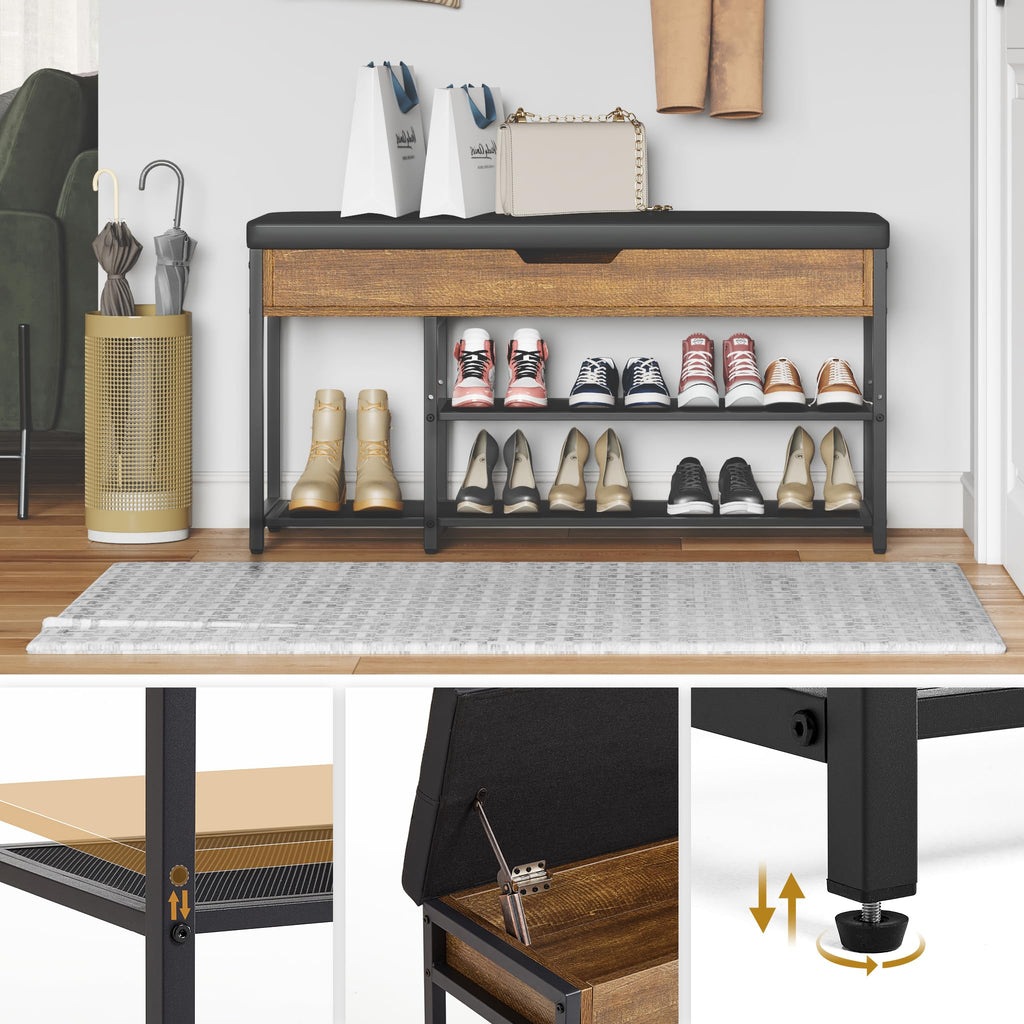 37.8'' Shoe Rack Bench with Upholstered Cushion
