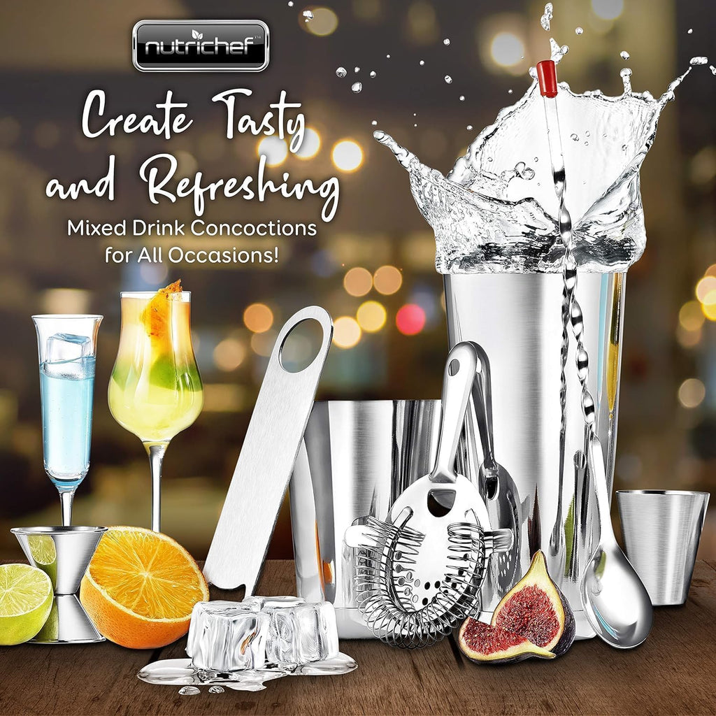 Mixology Bartender Cocktail Shaker Set - Includes 15 & 30 oz Stainless Steel Shakers, 6 Bottle Pourers & More