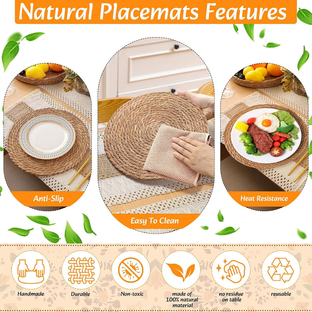 Boho Table Runner and Placemats Set, 6 Sets, Brown, 12x72 - Set of 6