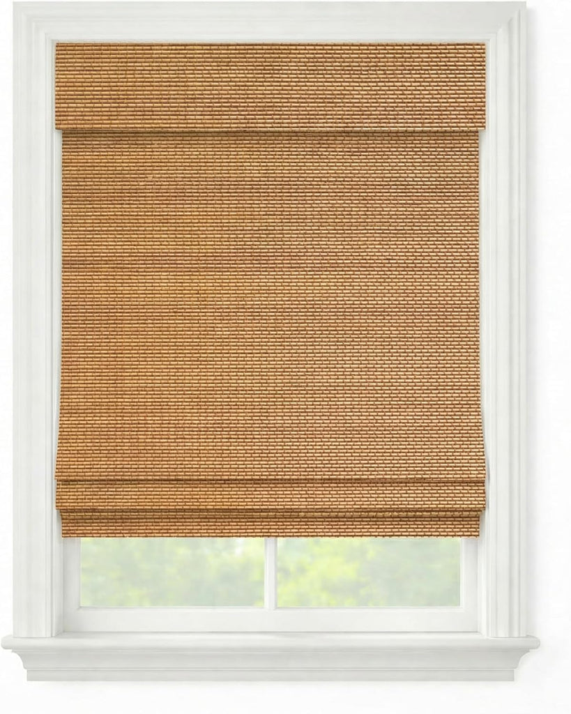Cordless Woven Wood Roman Shades, Bamboo Shades Sizes 20 to 72 Wide and 24 to 72 High, Bamboo Mesh Natural