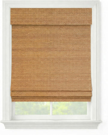 Cordless Woven Wood Roman Shades, Bamboo Shades Sizes 20 to 72 Wide and 24 to 72 High, Bamboo Mesh Natural
