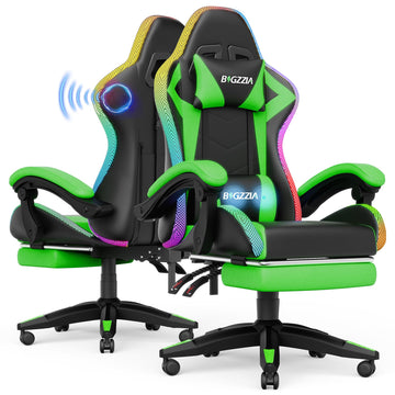 Gaming Chair with Massager & Speakers, LED Gamer Chair, Green