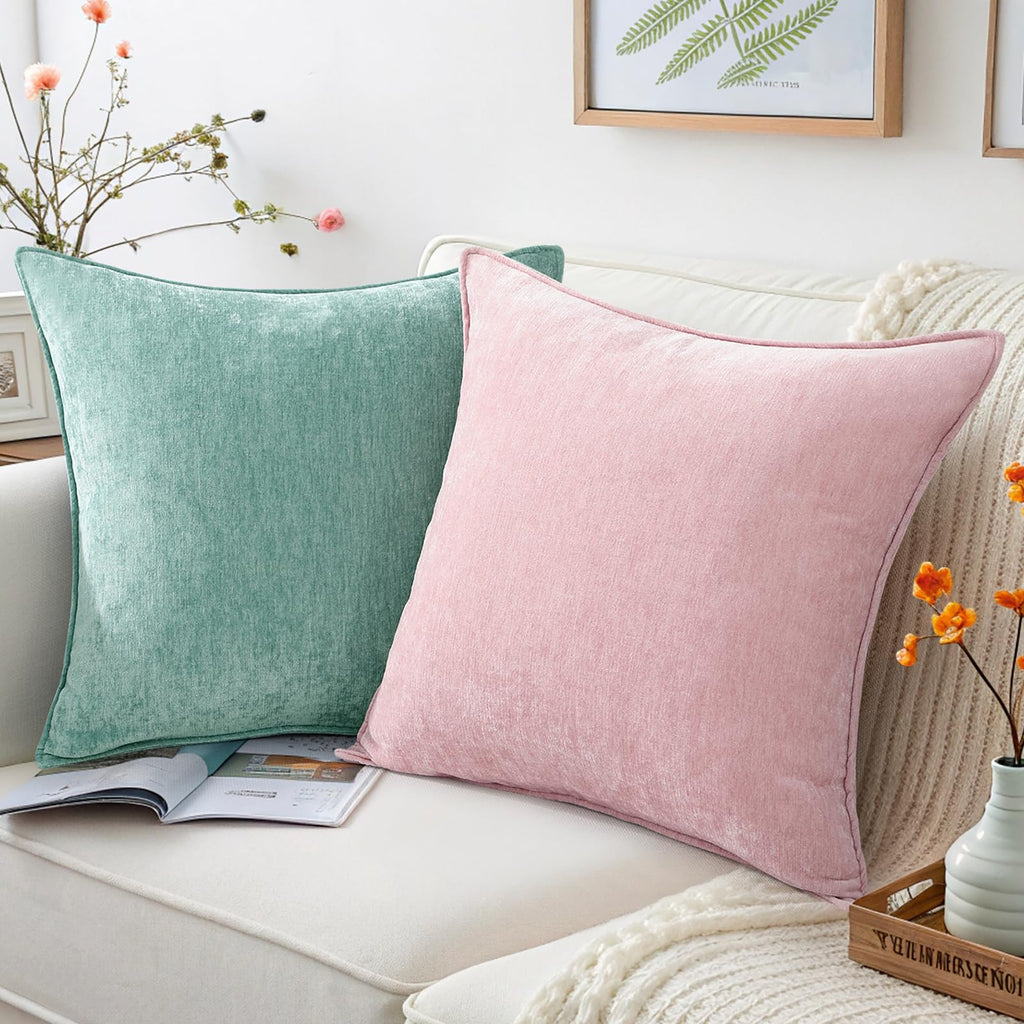 Chenille Blush Pink Velvet Throw Pillow Covers 24x24 Set of 2