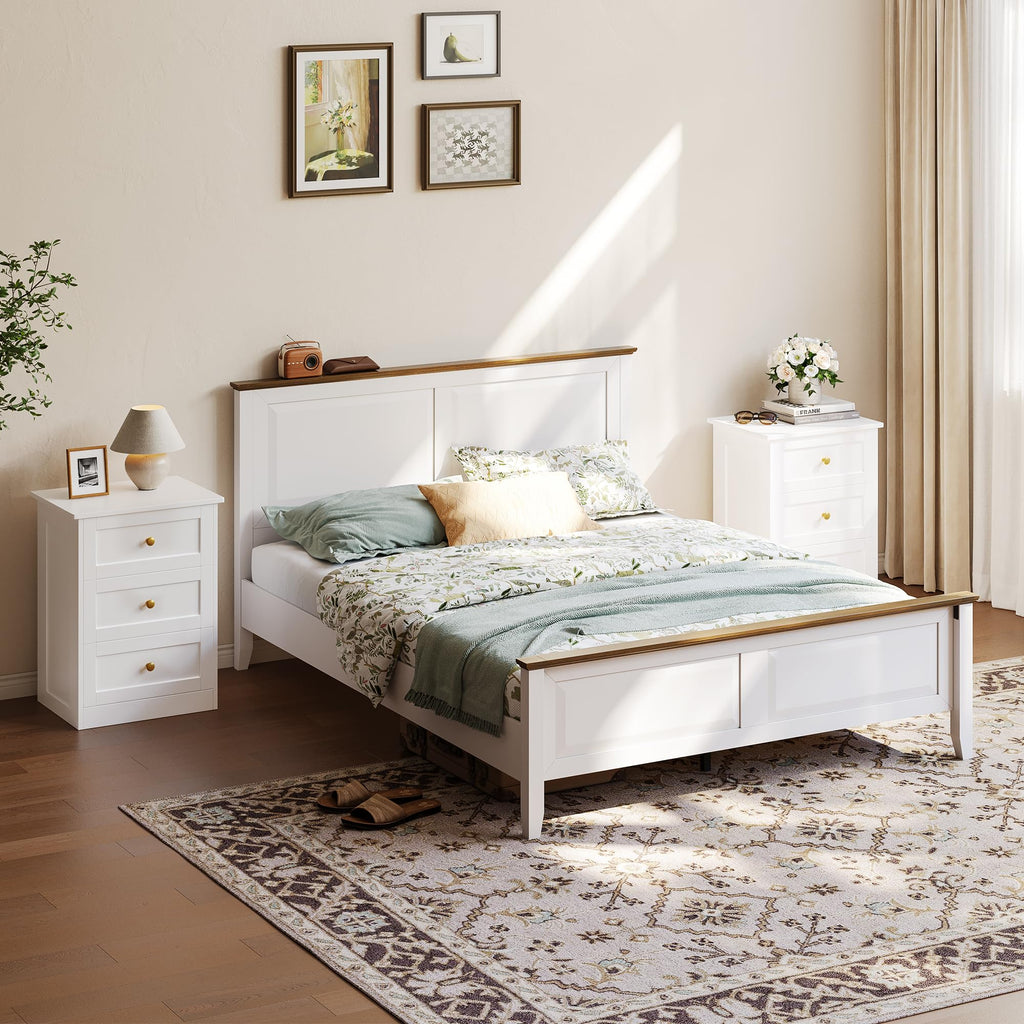 Nightstands Set of 2 with Hidden Drawer, White and Gold