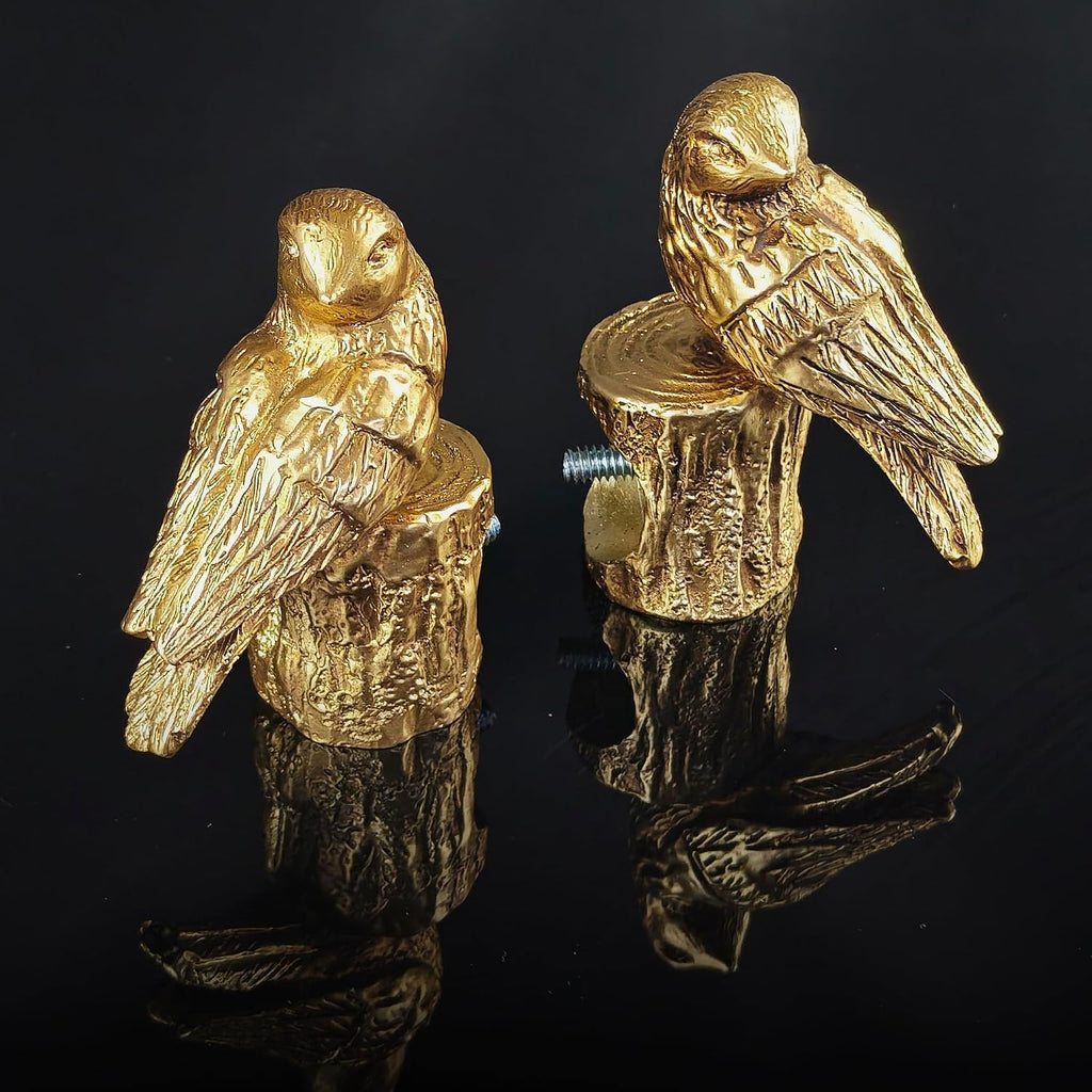 Decorative Curtain Rod Finials, Pretty Polyresin Gold Bird Finials, Set of 2, Compatible with 1 inch or 1-1/8 inch