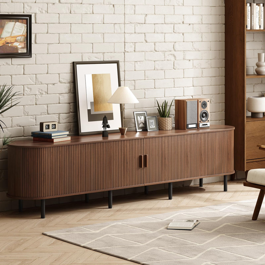 94.5" TV Stand with Power Outlet &Storage for TVs up to 102" Walnut